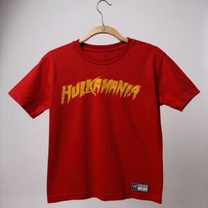 Vintage Hulkamania Youth T Shirt Red WWF Wrestling 90s M 8